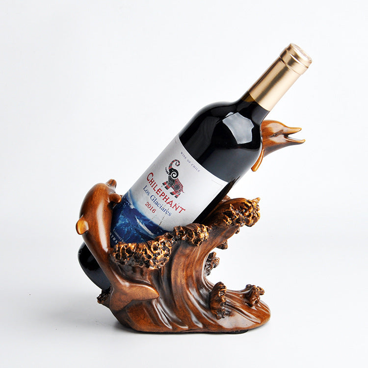 Resin Dolphin Wine Rack – European-Style Bronze Look Home Decor