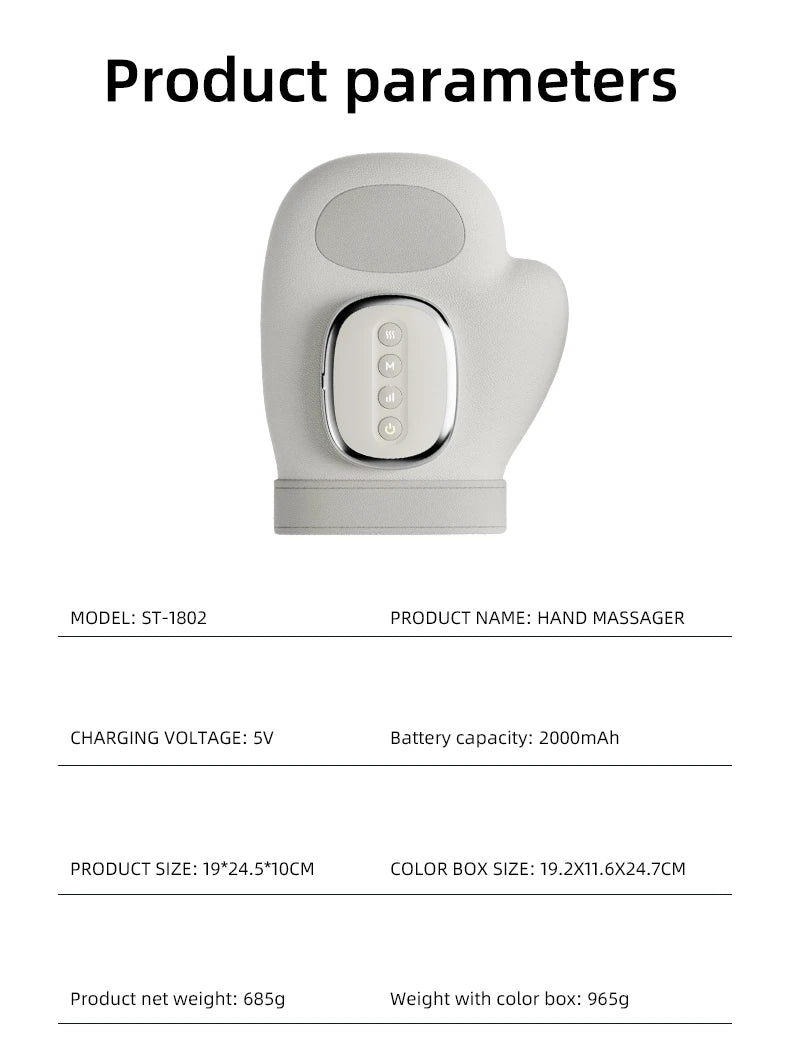 Electric Hand Massager with Airbag Compression Warm Heating Cordless Glove Massager Application for Palm Finger Relaxation Gift