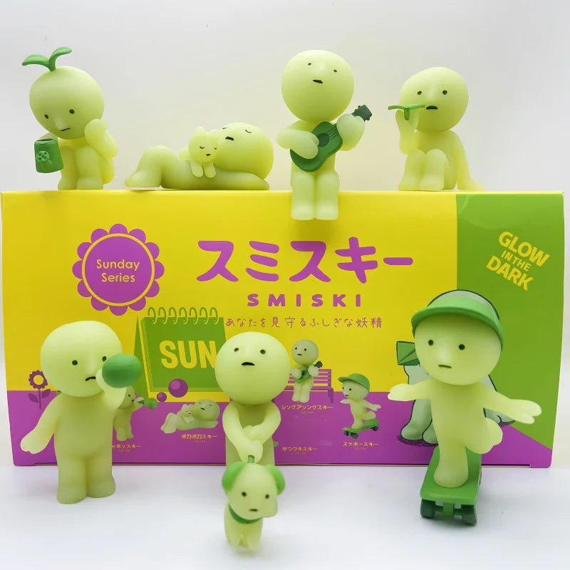 Smiski Sunday Series Blind Box Anime Figure Glow In The Dark Model Doll Desktop Ornament Collection Decor Toys Birthday Gift