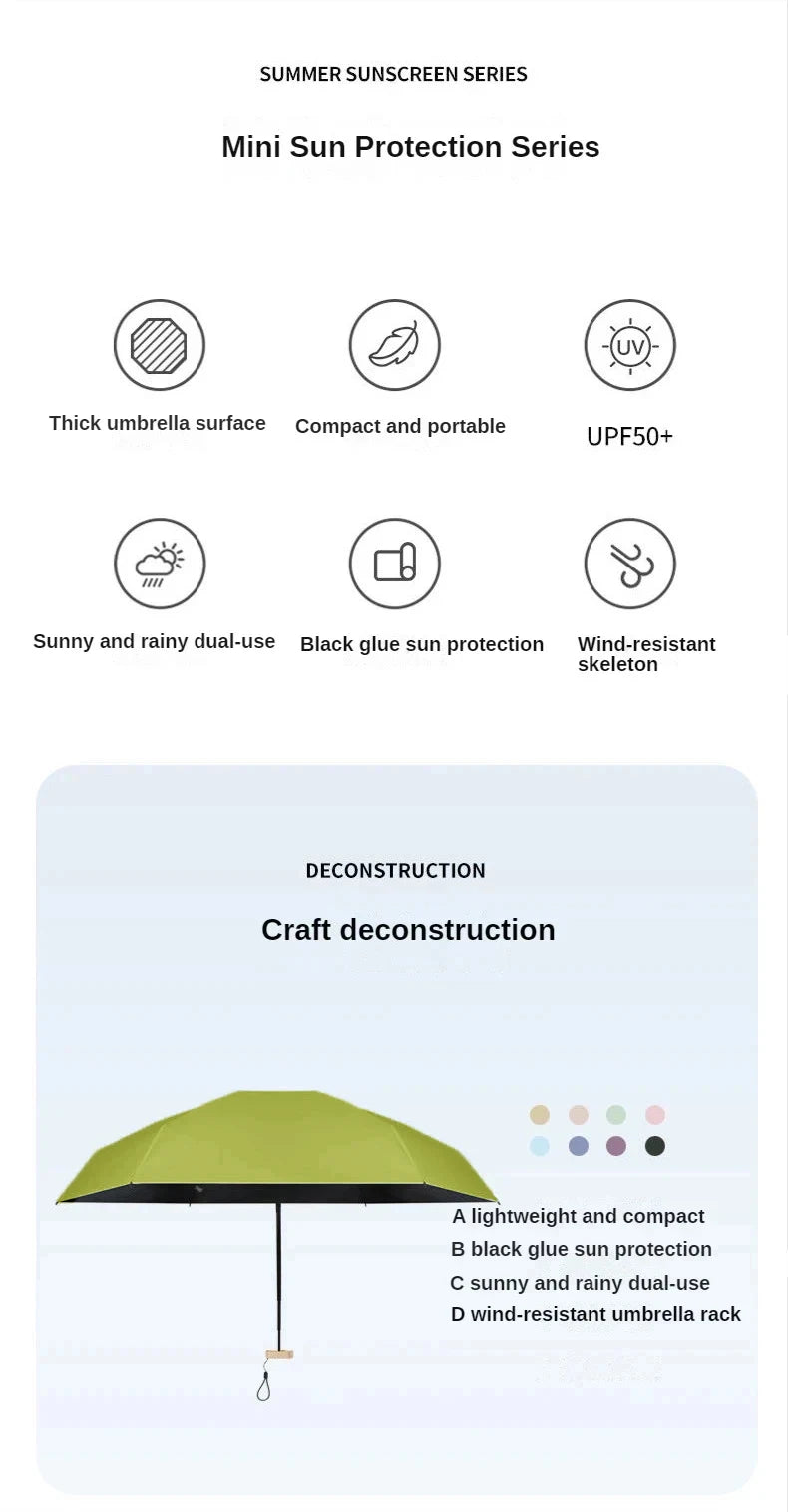 Mini Sun Umbrella Pocket Rain Umbrella Vinyl Folding UV Ultraviolet Protection Sun Shade Pocket Parasol Capsule