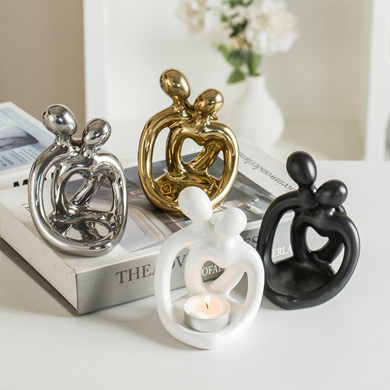 Modern Ceramic Candle Holders – Romantic Couple Figurine Decor for Home Ambience