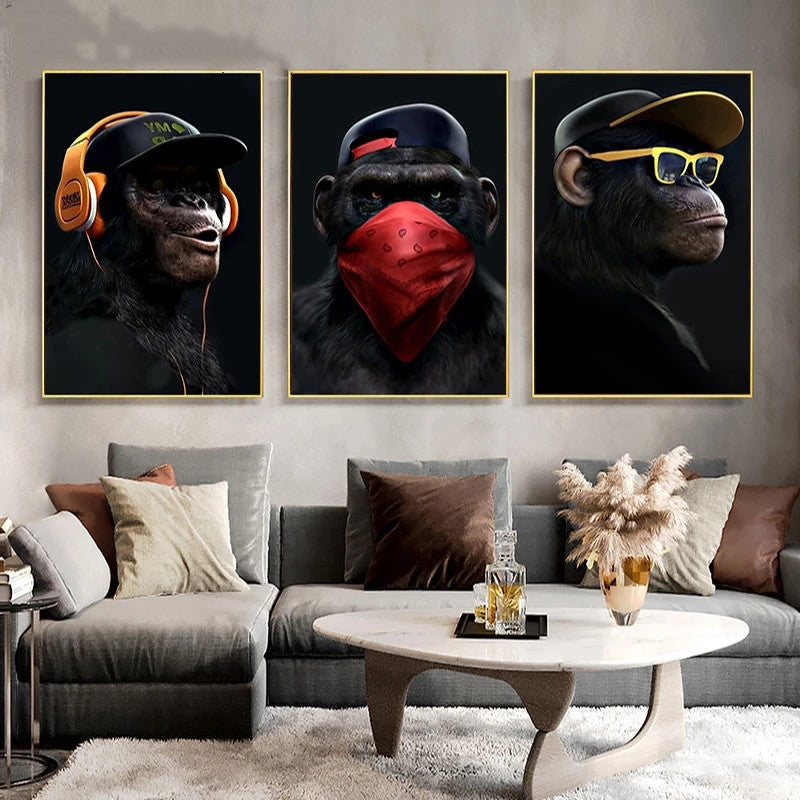 Modern Gorilla Canvas Wall Art – Frameless Fashion Poster Print