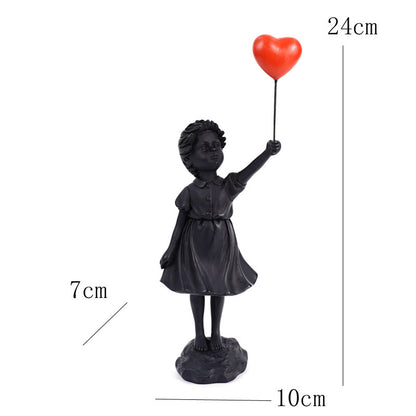Modern Girl with Balloon Sculpture – Resin Art Ornament for Shelf or Tabletop