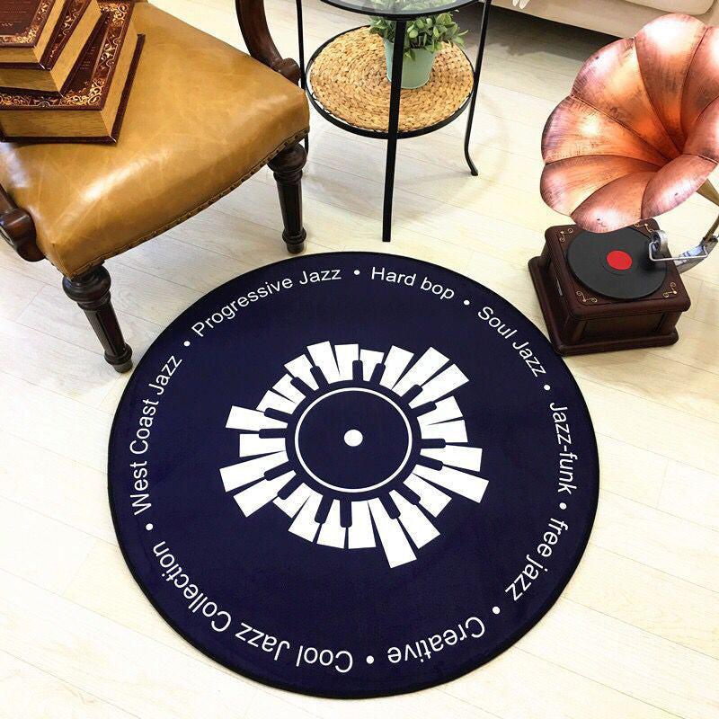 Vintage Vinyl-Inspired Round Rug – Decorative Dining Area Mat
