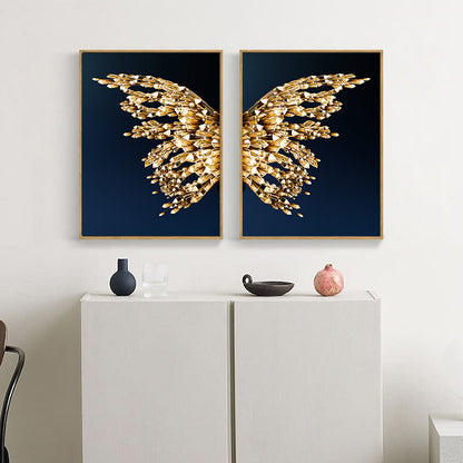 Golden Butterfly Wings – Diamond Painting Set (Black Background, Crystal Embroidery Art)