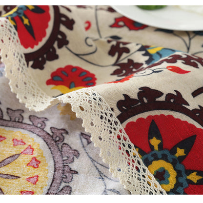 Sunflower Cotton Linen Tablecloth – Rustic Farmhouse Table Cover for Kitchen or Dining Room