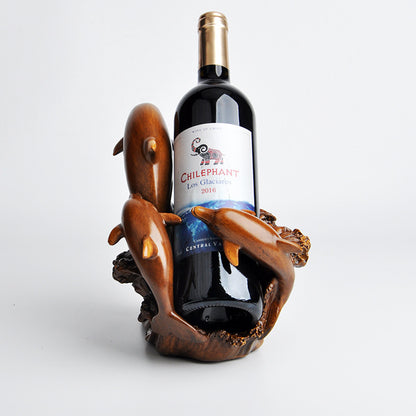 Resin Dolphin Wine Rack – European-Style Bronze Look Home Decor