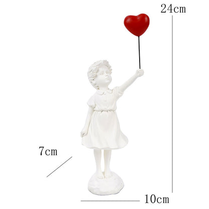 Modern Girl with Balloon Sculpture – Resin Art Ornament for Shelf or Tabletop