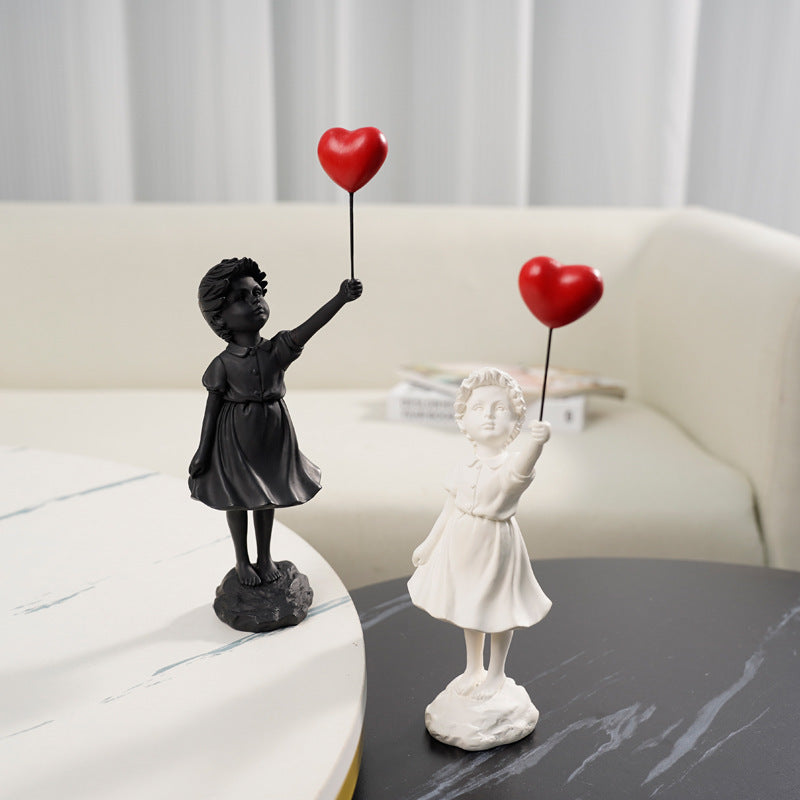 Modern Girl with Balloon Sculpture – Resin Art Ornament for Shelf or Tabletop