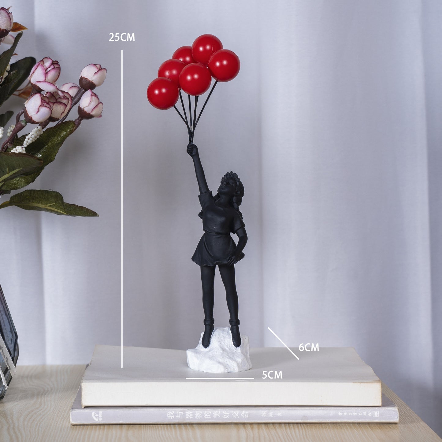 Modern Girl with Balloon Sculpture – Resin Art Ornament for Shelf or Tabletop