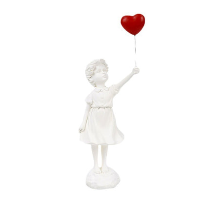 Modern Girl with Balloon Sculpture – Resin Art Ornament for Shelf or Tabletop