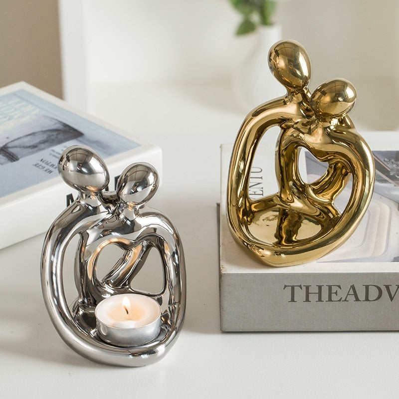 Modern Ceramic Candle Holders – Romantic Couple Figurine Decor for Home Ambience