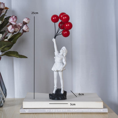 Modern Girl with Balloon Sculpture – Resin Art Ornament for Shelf or Tabletop