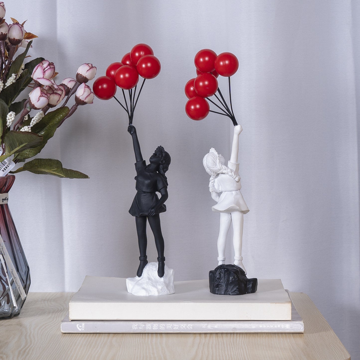 Modern Girl with Balloon Sculpture – Resin Art Ornament for Shelf or Tabletop