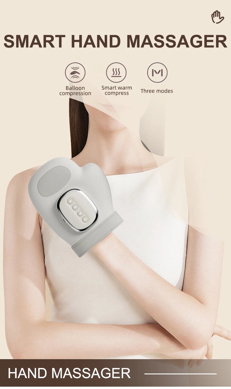 Electric Hand Massager ｗith Airbag Compression Warm Heating Cordless Glove Massager Application for Palm Finger Relaxation Gift