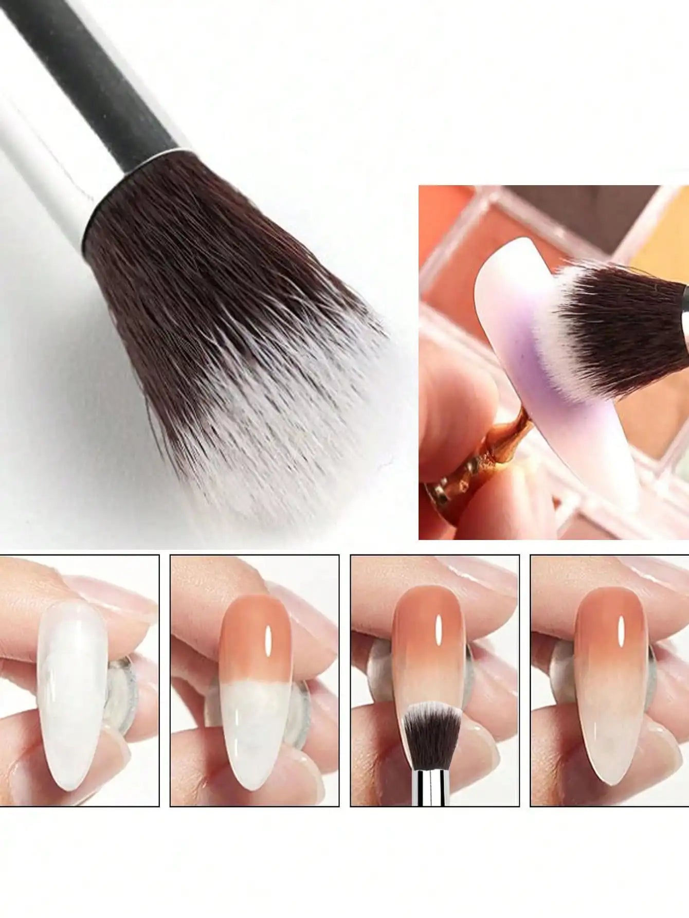 2Pcs Ombre Nail Art Brush Set Eye Shadow Foundation Blush Makeup Brushes Round Handle Artificial Fiber Cosmetic Manicure Tools