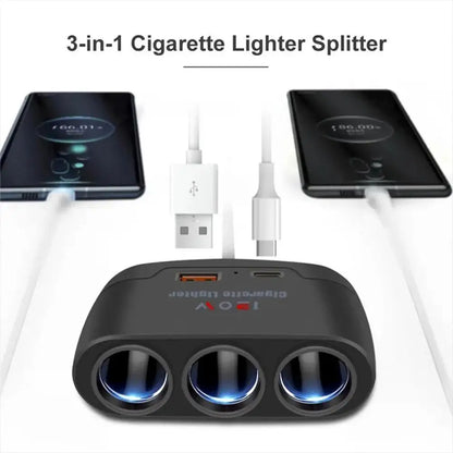 120W Car Charger Adapter 12V 24V PD QC3.0 Dual USB Socket Car Cigarette Lighter Splitter Fast Charger For Car DVR Dashcam