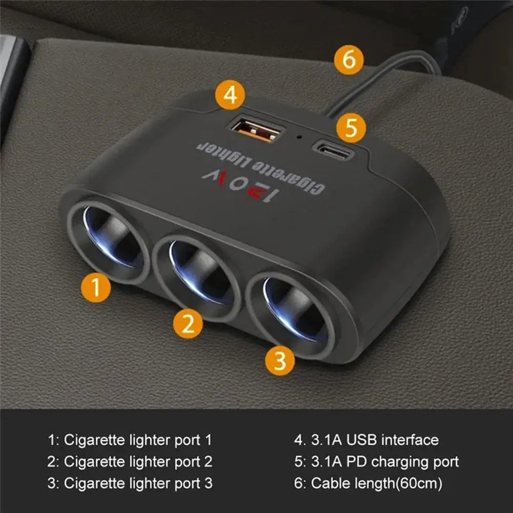 120W Car Charger Adapter 12V 24V PD QC3.0 Dual USB Socket Car Cigarette Lighter Splitter Fast Charger For Car DVR Dashcam