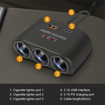 120W Car Charger Adapter 12V 24V PD QC3.0 Dual USB Socket Car Cigarette Lighter Splitter Fast Charger For Car DVR Dashcam
