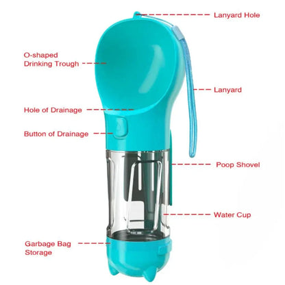 300/500ml Pet Water Food Dispenser with Trash Bag Box and Shovel 3 in 1 Pet Dog Water Bottle Leak Proof Dog Food Feeder Cat