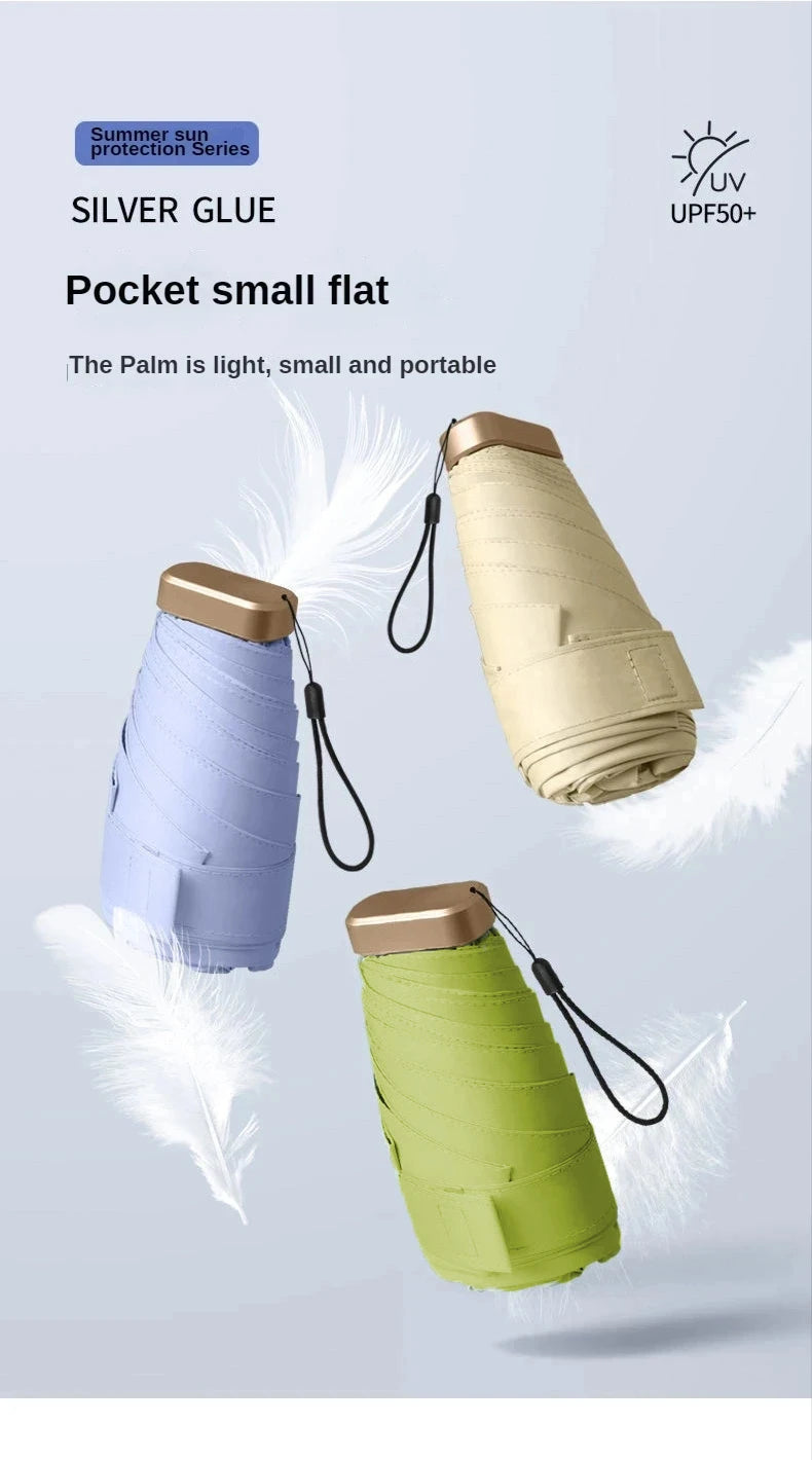 Mini Sun Umbrella Pocket Rain Umbrella Vinyl Folding UV Ultraviolet Protection Sun Shade Pocket Parasol Capsule