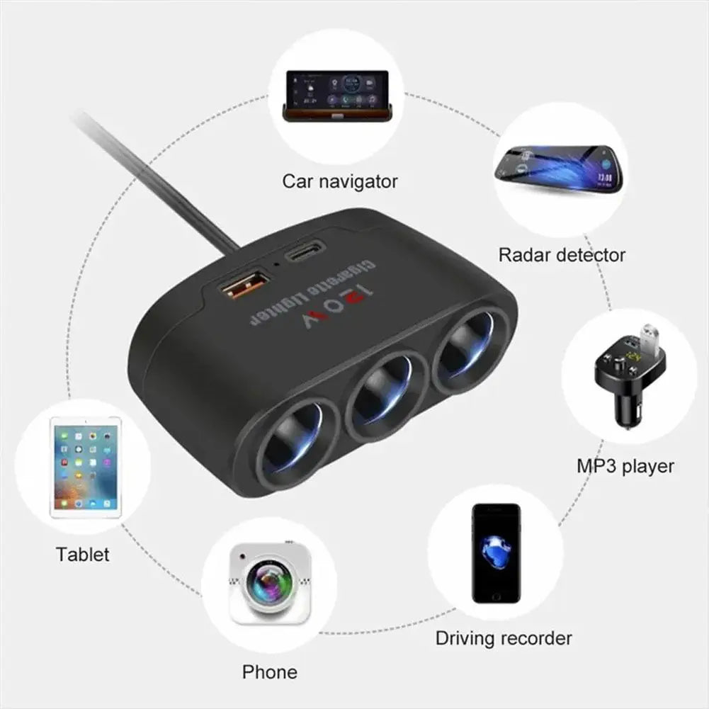 120W Car Charger Adapter 12V 24V PD QC3.0 Dual USB Socket Car Cigarette Lighter Splitter Fast Charger For Car DVR Dashcam