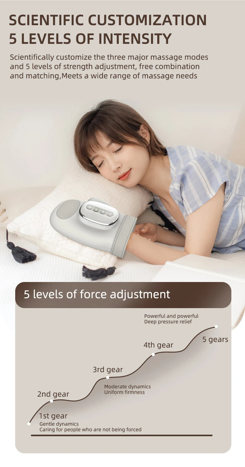 Electric Hand Massager ｗith Airbag Compression Warm Heating Cordless Glove Massager Application for Palm Finger Relaxation Gift
