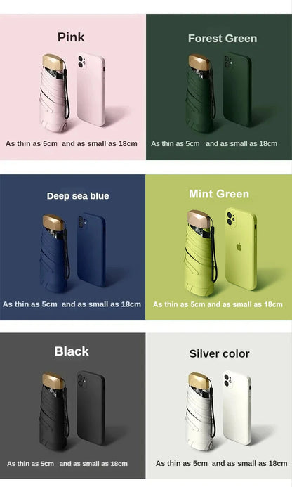 Mini Sun Umbrella Pocket Rain Umbrella Vinyl Folding UV Ultraviolet Protection Sun Shade Pocket Parasol Capsule
