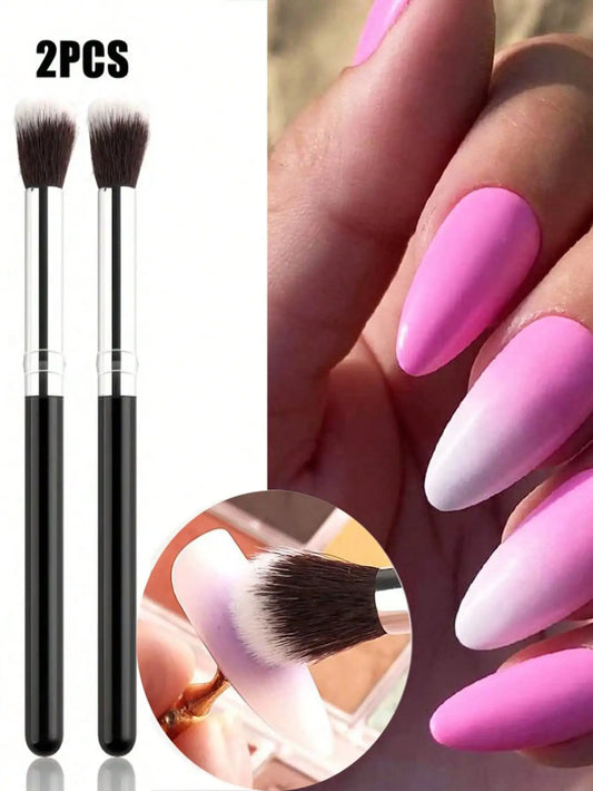 2Pcs Ombre Nail Art Brush Set Eye Shadow Foundation Blush Makeup Brushes Round Handle Artificial Fiber Cosmetic Manicure Tools