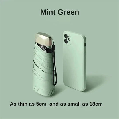 Mini Sun Umbrella Pocket Rain Umbrella Vinyl Folding UV Ultraviolet Protection Sun Shade Pocket Parasol Capsule