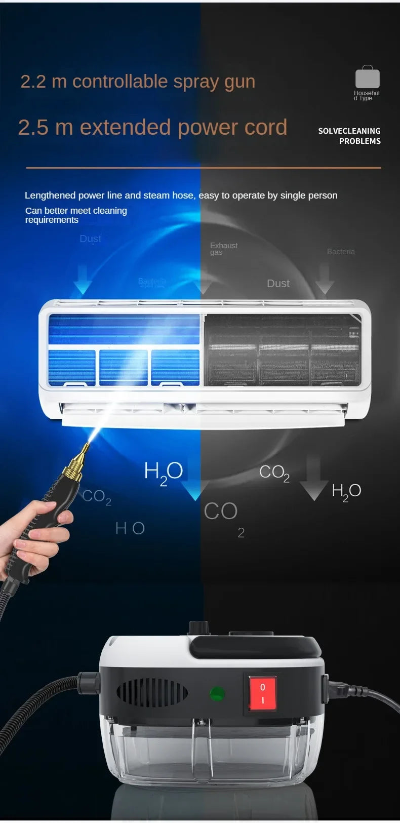 High temperature and high pressure steam home appliance range hood air conditioning cleaning machine home multi-function cleaner