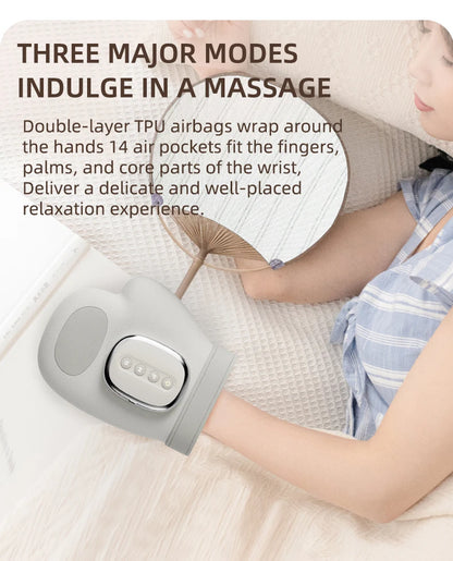 Electric Hand Massager ｗith Airbag Compression Warm Heating Cordless Glove Massager Application for Palm Finger Relaxation Gift