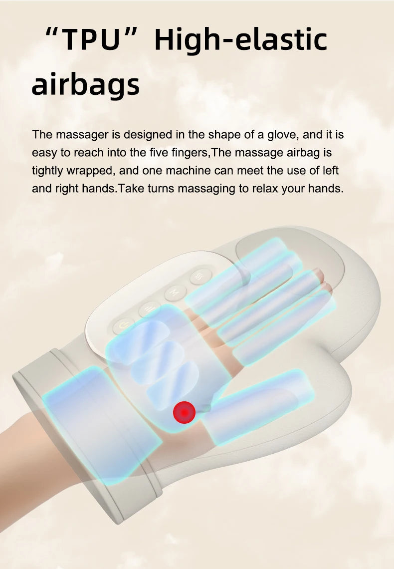 Electric Hand Massager ｗith Airbag Compression Warm Heating Cordless Glove Massager Application for Palm Finger Relaxation Gift