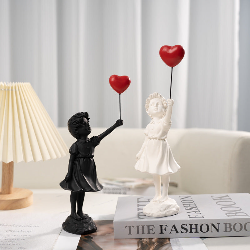 Modern Girl with Balloon Sculpture – Resin Art Ornament for Shelf or Tabletop