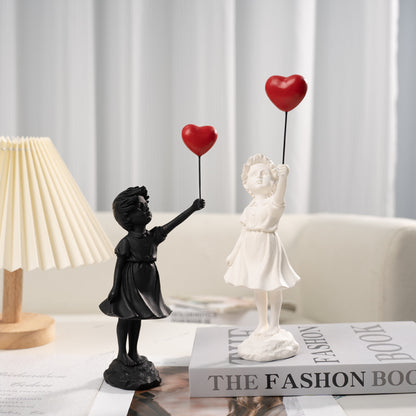 Modern Girl with Balloon Sculpture – Resin Art Ornament for Shelf or Tabletop