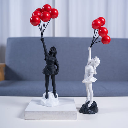 Modern Girl with Balloon Sculpture – Resin Art Ornament for Shelf or Tabletop