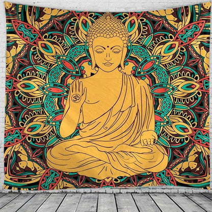 Retro Buddha Art Tapestry – Sacred Meditation Wall Hanging