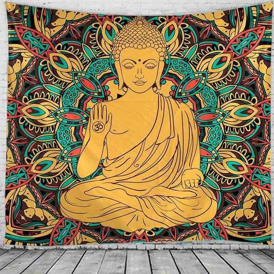 Retro Buddha Art Tapestry – Sacred Meditation Wall Hanging