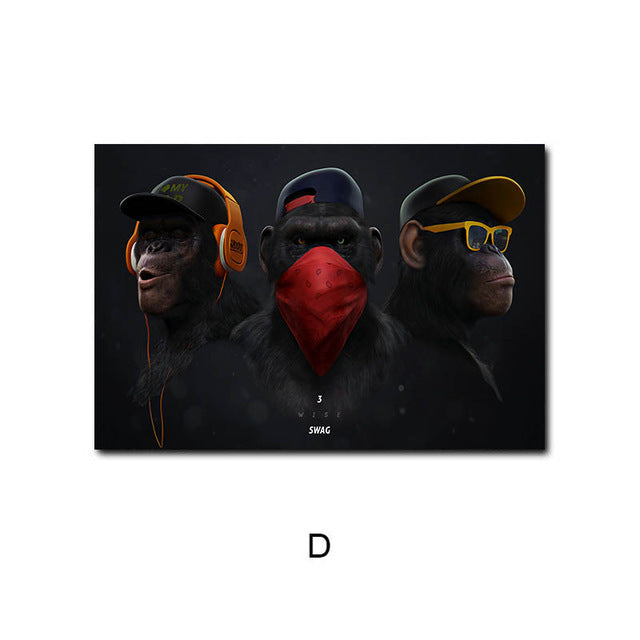 Modern Gorilla Canvas Wall Art – Frameless Fashion Poster Print
