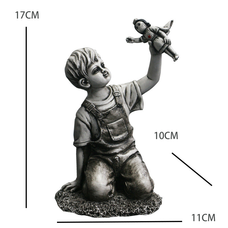 Modern Girl with Balloon Sculpture – Resin Art Ornament for Shelf or Tabletop